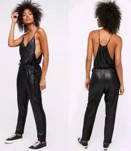 Free People Black Sequined Pantsuit Jumpsuit Sz S NWT - Picture 1 of 5