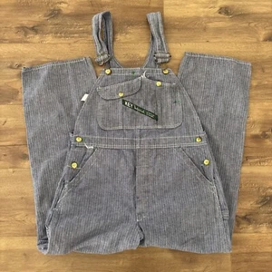 VTG Denim Jean Key Imperial Work Farm Trucker Herringbone Bib Overalls Mens - Picture 1 of 4