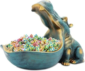 Hippo Statue Resin Hippopotamus Figurine Fun Bowl Big Mouth Sculpture Container - Picture 1 of 5
