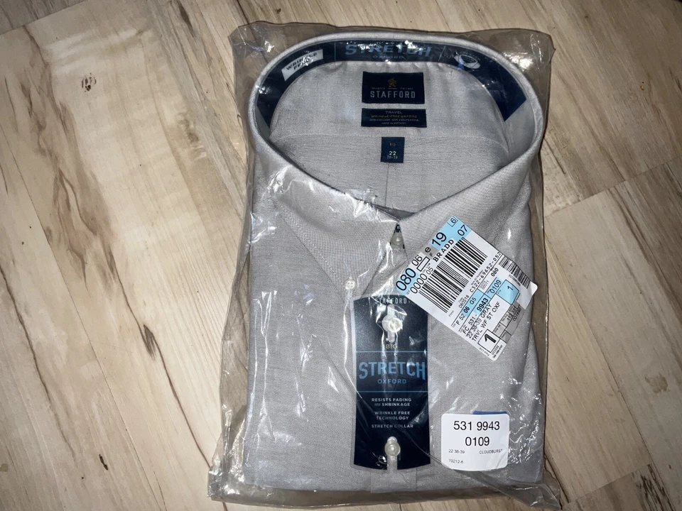 NWT Stafford Men's Dress Shirt Oxford Stretch Button Long Sleeve 22 38 39 Gray - Image 1 of 4