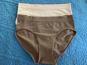2 Bali Nylon Hi Cut Brief Panty Set Seamless M/6 PINK & TAUPE - Picture 1 of 4