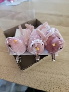 Creative Co-Op Set of 3 Small Velvet Pink Bird Figurines 1.5” Tall - Picture 1 of 4