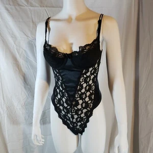 Victoria's Secret Second Skin Satin 36B Bodysuit Black Lace Thong - Picture 1 of 9