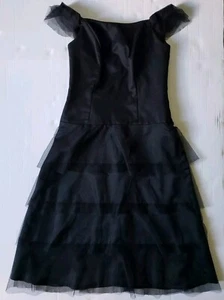 Vintage Y2K Dessy Collection Black Tea Length Tiered Tulle Dress Sz 8 Whimsigoth - Picture 1 of 7
