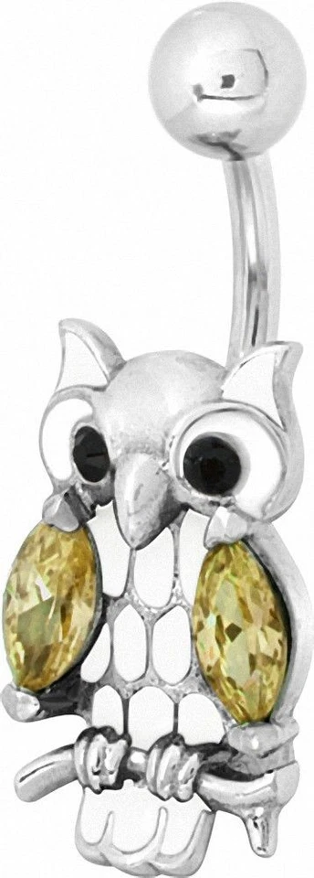 Perforación Del Ombligo Búho Esmalte Blanco Circonita Topacio - Imagen 1 de 1