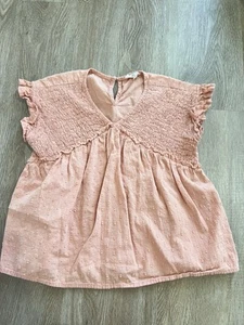 Hayden Girls Pink Smocked Ruffle Cap Sleeve Swiss Dot Blouse Size M 8/10 - Picture 1 of 3