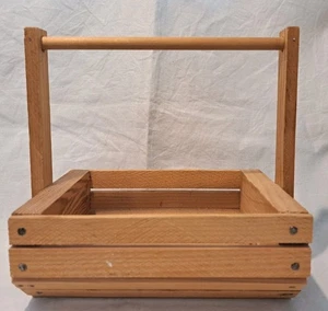 Wood Gathering Basket With Handle Vintage Food Flora Wooden Rustic - Picture 1 of 6