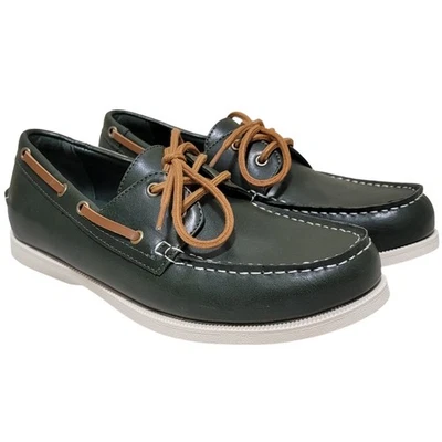 Club Room Men Two Eye Moc Toe Boat Shoes Size US 7M Dark Green Faux Leather - Image 1 of 3