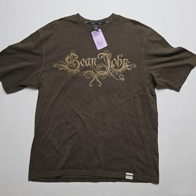 Vintage Sean John Shirt XL Brown Gold Script Graphic Tee Crewneck Y2k Streetwear - Image 1 of 4