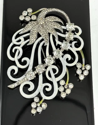 Pennino Spray Flower Fur Brooch Huge Silver Tone Rhinestone Pin Vintage - Image 1 of 4