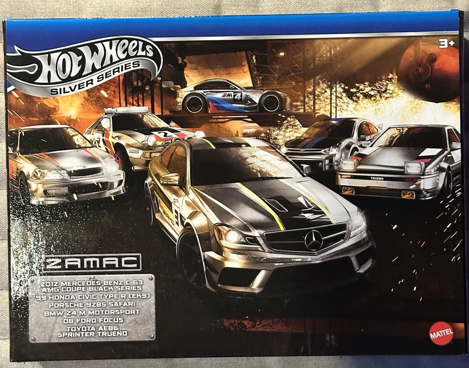 NOVO 2025 Hot Wheels Zamac 6 pacotes caixa conjunto com c63, 928s, z4 m, foco, civic&trueno - Imagem 1 de 3