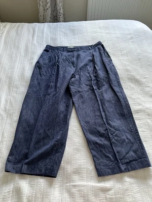Marks & Spencer Blue Chambray Cotton Linen Pleat Front Wide Leg Trousers 20 S P - Image 1 of 4