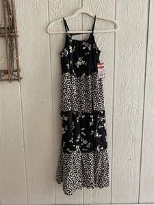 NWT Target Cat & Jack Girl Black White Floral Spaghetti Strap Maxi Dress 10/12 - Picture 1 of 7