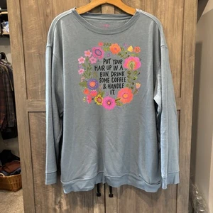 Natural Life XL Graphic Sweatshirt Pockets Coffee Floral - Picture 1 of 8