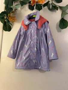 Korango Girls Unicorn Rain Jacket Coat Size 4 Purple Waterproof Fleece Lined Hea - Picture 1 of 13