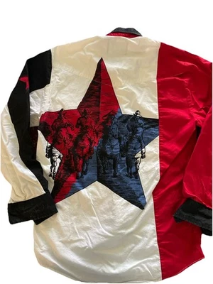 VTG, Lone Roo, Men’s Red White & Blue Color Blocked Western Button Down, Sz L. - Image 1 of 4