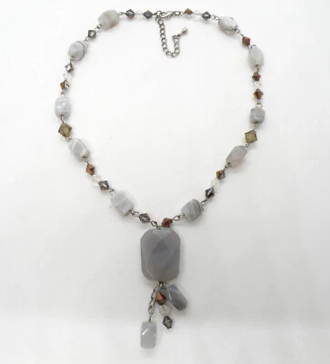 Gray Tanzanite Stone Rock Women Silver Tone Beaded Jewelry Pendant Necklace - Image 1 of 4