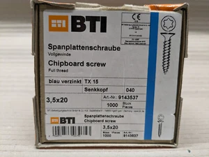 900 Stk | BTI Spanplattenschraube | 3,5 x 20 mm | TX 15 | verzinkt | Sehr gut - Bild 1 von 2