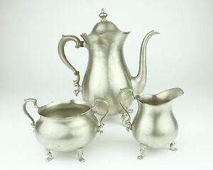 Pewter by Poole Teapot Coffee Pot Sugar Bowl Creamer Metal Set Vintage 2225 2226