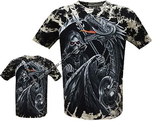 Nueva Camiseta Para Hombres Grim Reaper Brillo en la Oscuridad Dragón Hacha de Calavera Tye M - 3XL - Imagen 1 de 3