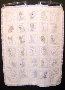 PRECIOUS MOMENTS Vintage Alphabet Infant Baby Quilt Blanket Ruffle Border - Picture 1 of 12