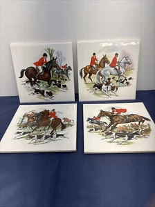 Set 4 Piastrelle Vintage Ceramica Equitazione con Cani da Caccia di Hyalyn 505 - Foto 1 di 9
