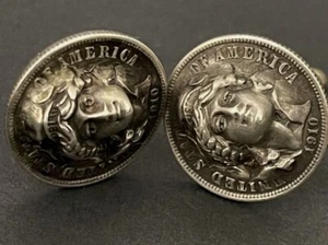 Antique Vintage 1910 Repousse Pop Out Dime Screw back Earrings Lady Liberty - Picture 1 of 11