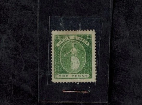 British Virgin Islands 1878 SG 22 1d Green WMK CC Sideways Perf 14 Unused NG VF - Image 1 of 2