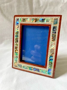 Egyptian Wood Paua Shell Inlaid Picture Frame Handmade Unique 4.5" X 3.75" # 635 - Picture 1 of 4