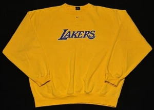 Vintage Los Angeles Lakers Sweatshirt Yellow Nike Center Swoosh NBA Crewneck XXL - Picture 1 of 8