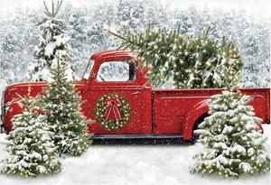 82"x59" Navidad Rojo Camión Telón de Fondo Invierno Navidad Bosque de Nieve Árbol Foto utilería - Imagen 1 de 5