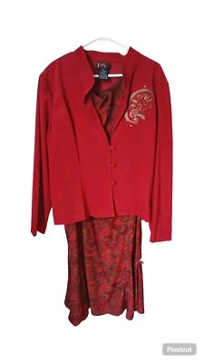 R&K 女式红色礼服套装 16 码商务休闲会议工作及膝 — 第 1/4 张图片