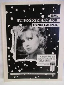 Cindi Lauper BMI Musiklizenz 1985 Vintage Print Ad Music Room Man Cave 8x11 - Bild 1 von 1