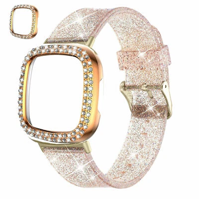 Correa de silicona brillante + funda brillante diamante para correa de reloj Fitbit Versa 3 Foto 1 de 4