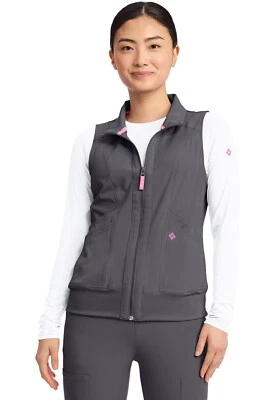 Med Couture Women's Scrubs 4-Pocket Zip Front Vest MC500 PWTR Pewter Free Ship — 第 1/4 张图片