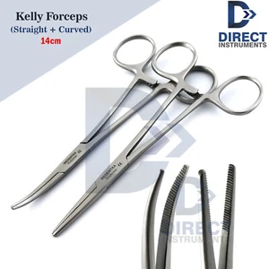 Kelly Hemostat Locking Forceps Curved Straight 14cm Surgical Clamps Dissection - Picture 1 of 15