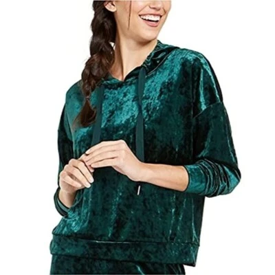 Sudadera con capucha de terciopelo para dormir Alfani para mujer pijama de salón con cordón verde pino talla XS Foto 1 de 4