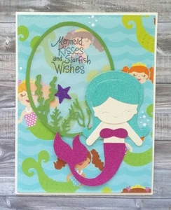 Mermaid Card Handmade Happy Birthday Card Mermaid Wishes Starfish Kisses Girl - Picture 1 of 1