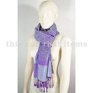 PASHMINA SCHAL TUCH PAREO STOLA KOPFTUCH CASHMERE LAVENDEL LILA GRAU SILBER #S57 - Bild 1 von 5