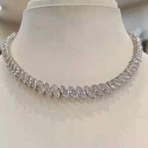 Deal 22Ct Marquise Cut Lab Created DiamondTennis Necklace 14K Wh Gold Plated 18" - Picture 1 of 5