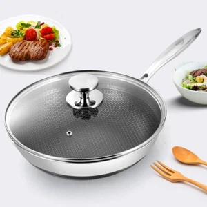 Wok in Acciaio Inox 30 cm con Coperchio Sicuro da Forno Antigraffio, Saltare/Arrostire/Broil - Foto 1 di 6