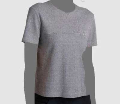 $675 Giorgio Armani Womens Gray Short Sleeve Crewneck Silk Linen Tee Top Size 46 - Image 1 of 4