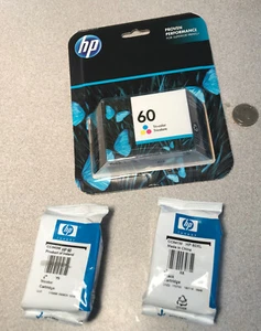 HP 60XL Black 2 60 Tri-Color Ink Genuine New Sealed Bags EXPIRED 2019 - Picture 1 of 8