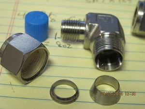 1/2" Compression Tube x 1/4" NPT Male Elbow A-LOK Stainless Steel [C1S5]  - Picture 1 of 7