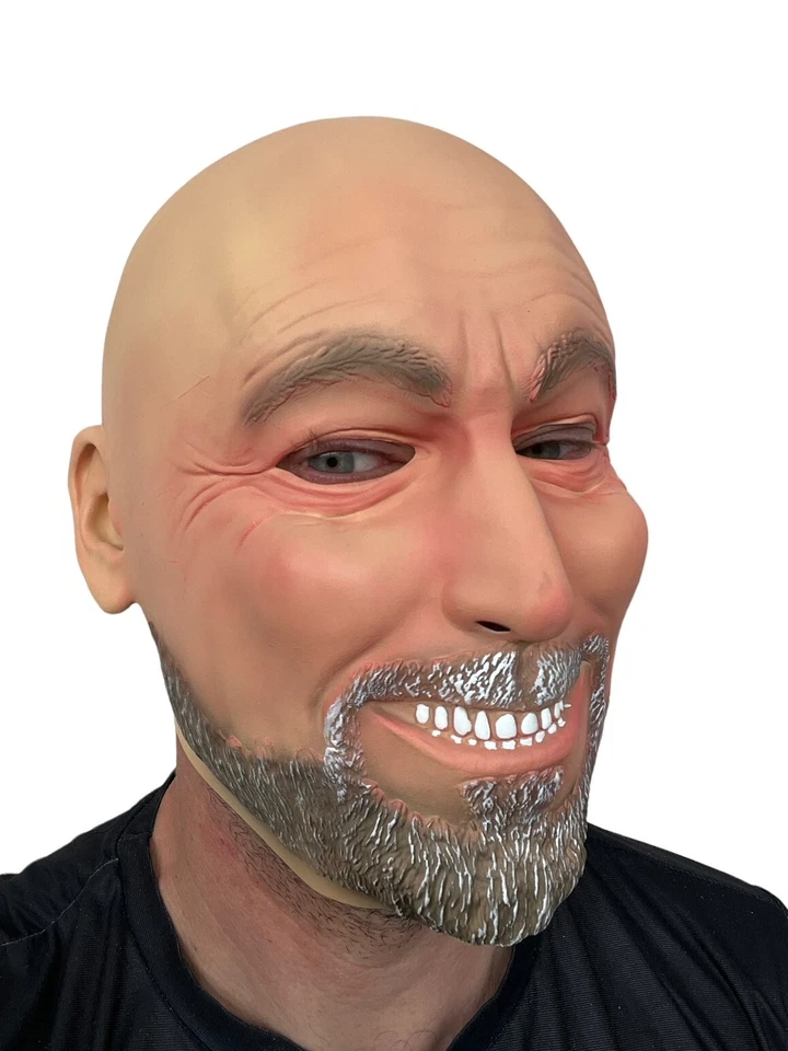 Funny Bald Head White Male Man Mask with Beard - Image 1 of 4