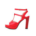 Women's Peep Toe Platform Slingback Strap Sandals PU Leather Block High Heels