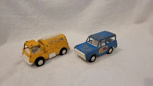 Set Of 2 Vtg Tootsietoy Diecast Plastic Yellow Tanker Truck Blue Bronco 1970 USA - Picture 1 of 6