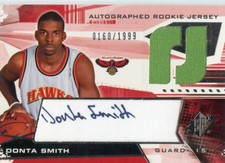 2004-05 SPX /1999 Donta Smith Jersey Auto RC #138 Atlanta Hawks Rookie