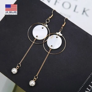 Fashion Women Jewelry Earrings Round Shell Pearl Stud Hook Simple Gold Silver - Picture 1 of 8