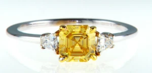 1CT Diamond Ring 18K Gold Fancy Intense Yellow Natural Asscher Cut GIA Certified - Picture 1 of 8